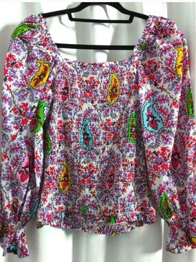RHODE Alicia Floral Paisley Puff Sleeve Top Blouse Shirt Cotton Size Small NWT